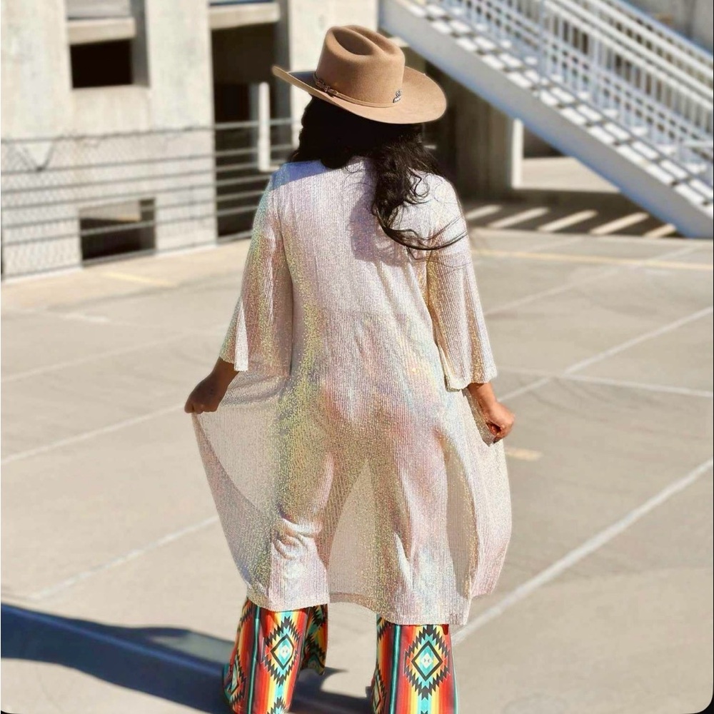 Sequin Iridescent Champagne  Duster With Belle Sleeves